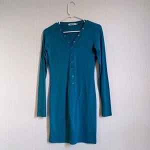 Turquoise Blue Snap Cotton Dress